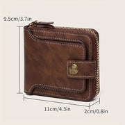 Men's PU Zipper Wallet with Button Decor Credit Card Holder Bifold Coffee