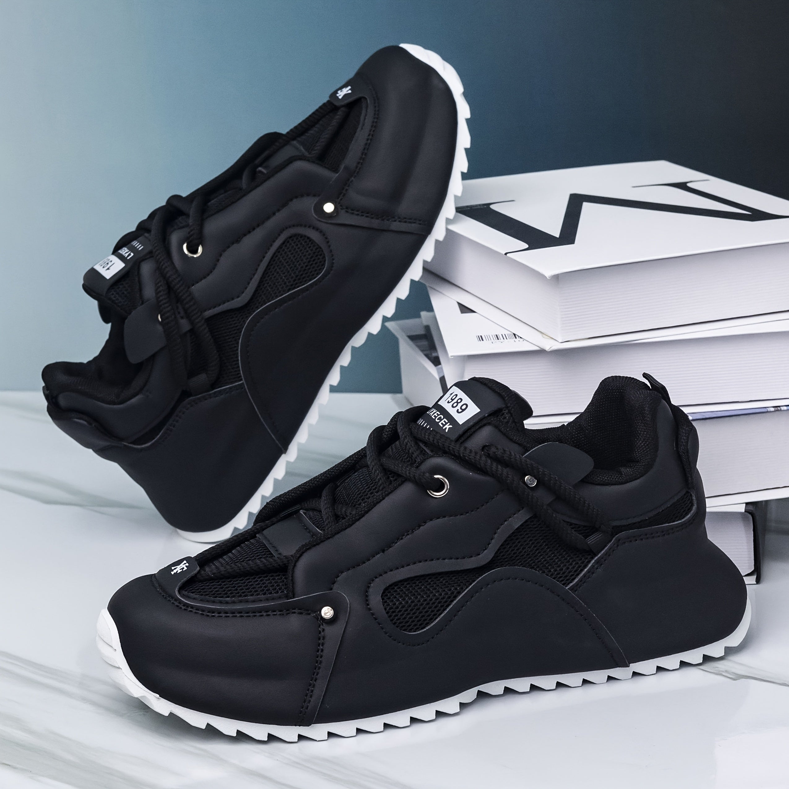 Men's Casual Sneakers Non-Slip Durable PU Breathable Running Shoes for Hiking Camping