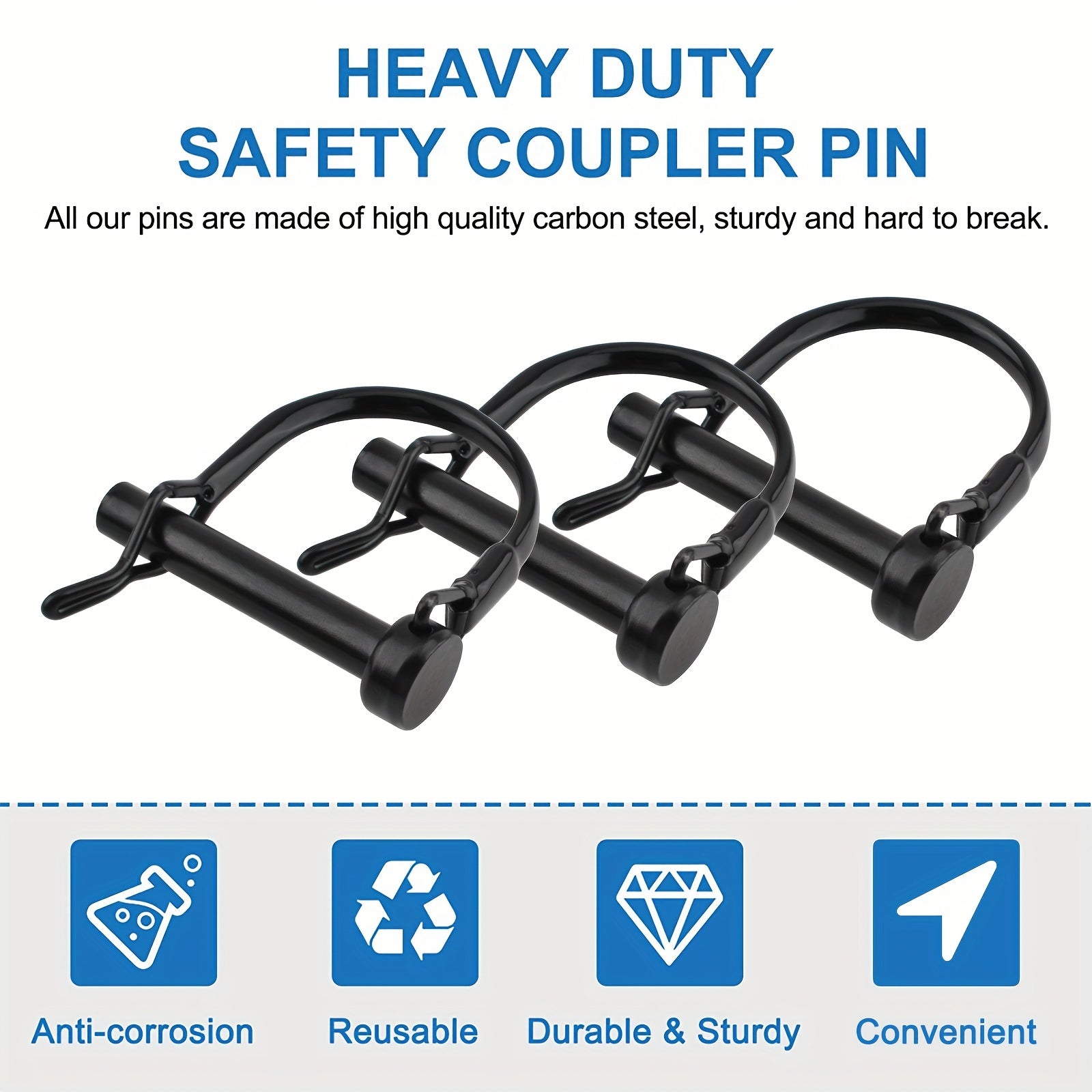 Juego de 4 pasadores de bloqueo de acero al carbono de 8mm para remolques, agricultura, césped, jardín, acoplamiento de seguridad