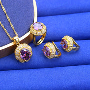 Purple Zirconia Jewelry Set for Women with Necklace Earrings Bracelet and Ring