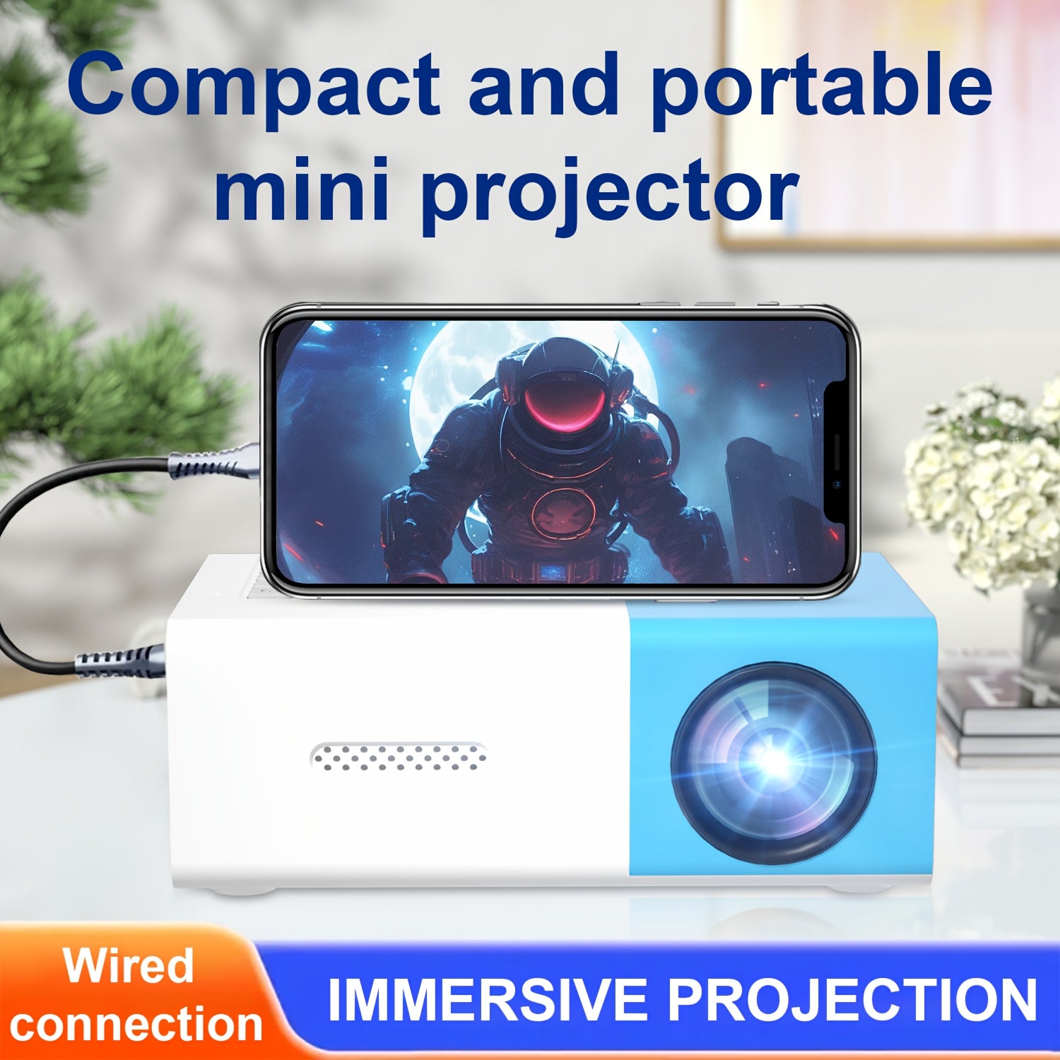 Mini Projector LED Portable Home Cinema 1280x720 HD 30000H Playtime Remote