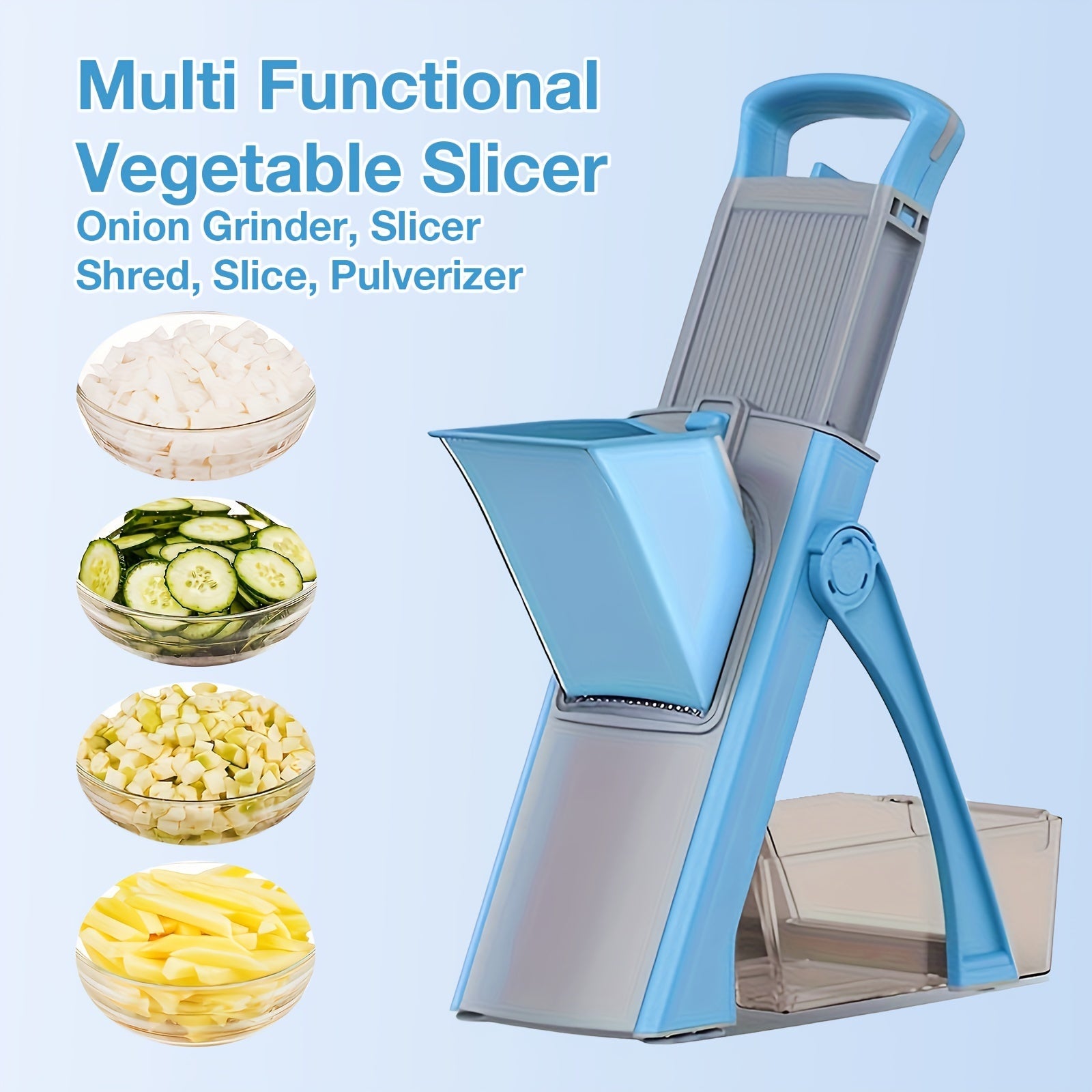 Vegetable Slicer with Stainless Steel Blades, Food Chopper and Dicer, Large Capacity Mandoline Cutter
