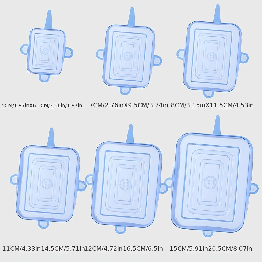 Набор из 6 силиконовых эластичных крышек, предназначенных для мытья и повторного использования. Они подходят для пищевых контейнеров разных размеров, служат крышками для мисок и обеспечивают герметичное уплотнение.