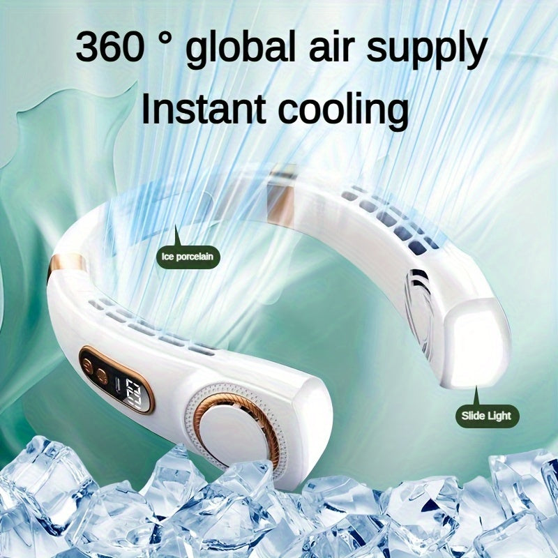 Set of 2 USB Neck Fans Portable Silent Cooling with Light and Long Battery