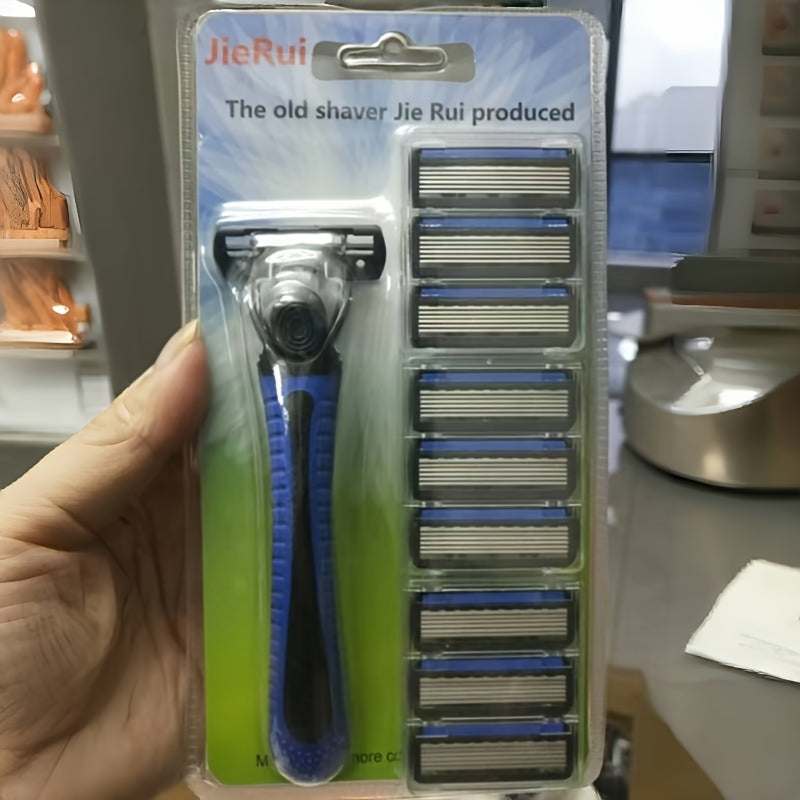 Men's 6-Layer Classic Manual Shaving Razor with Holder and Blades