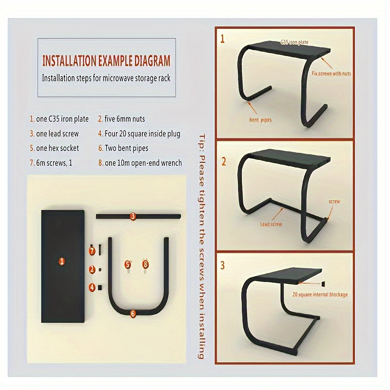 Karbon po'latdan yasalgan oshxona uchun stol usti saqlash racki, mikroto'lqinli pech, guruch pishirgich, pech uchun