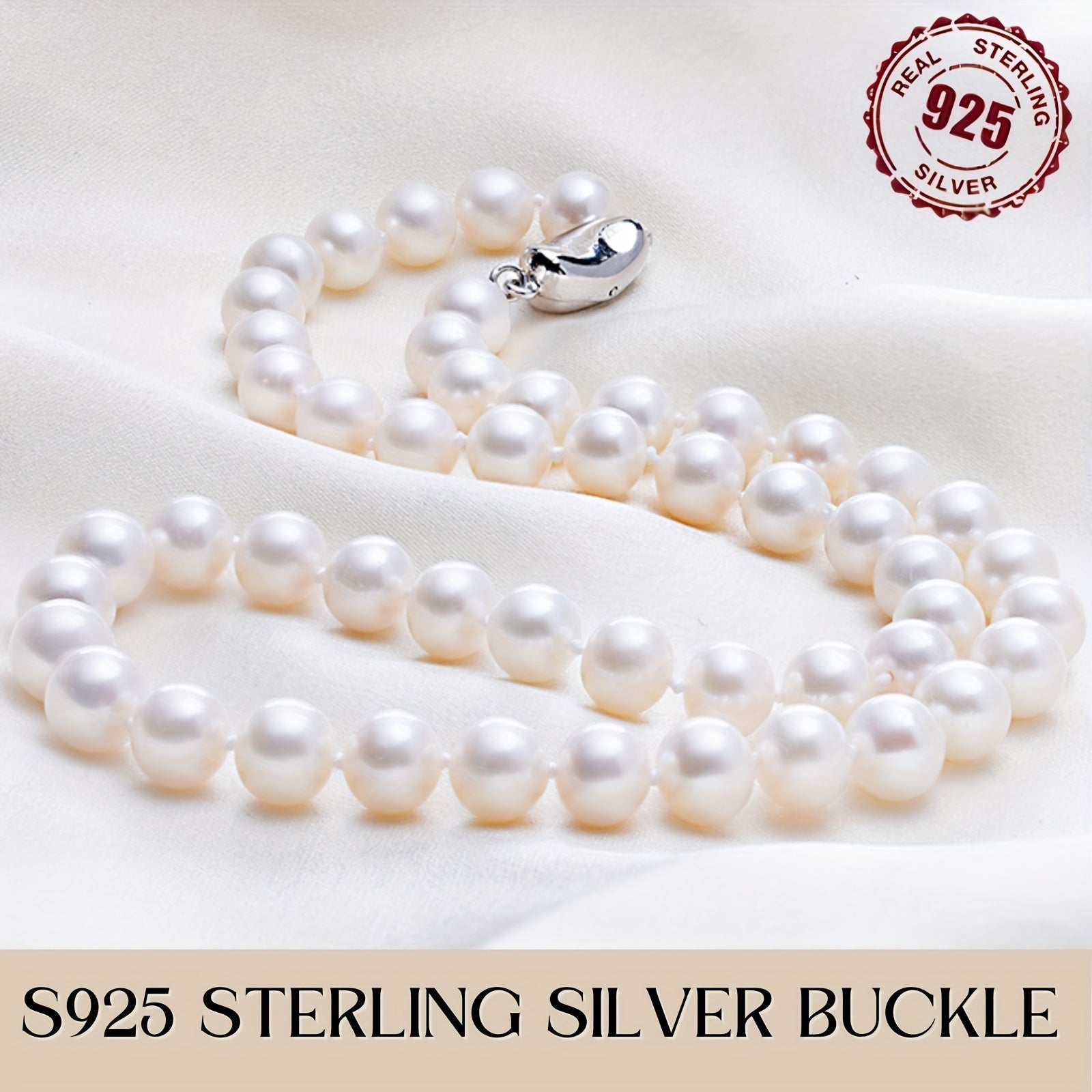 Set of 3 Sterling Silver Pearl Jewelry Necklace Bracelet Earrings for Weddings and Gifts