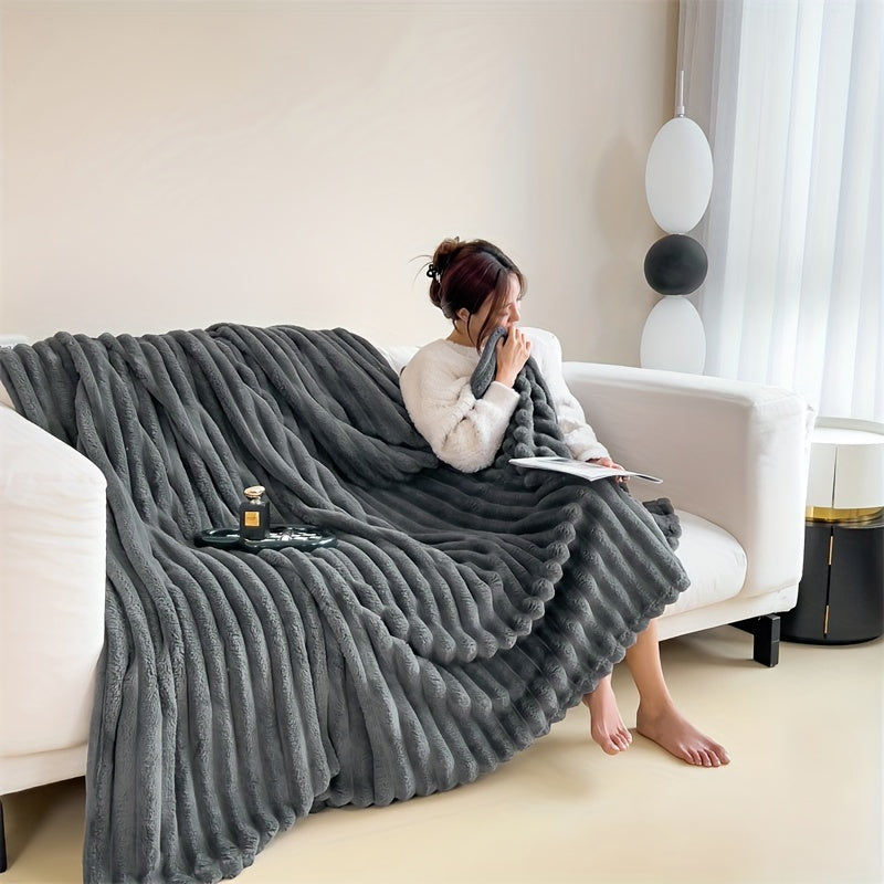 Geometric Pattern Plush Throw Blanket Soft Cozy All-Season Knitted Polyester Bed Sofa Outdoor