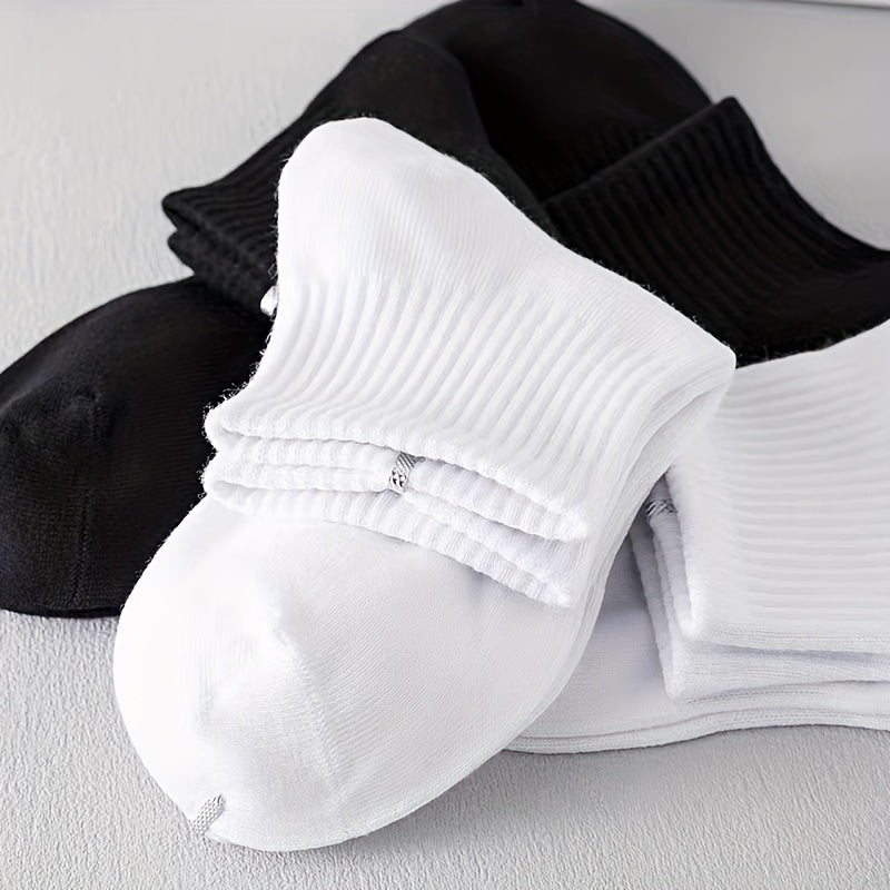 Unisex Ankle Socks 5-Pack Black White Breathable Cotton Blend Moisture-Wicking