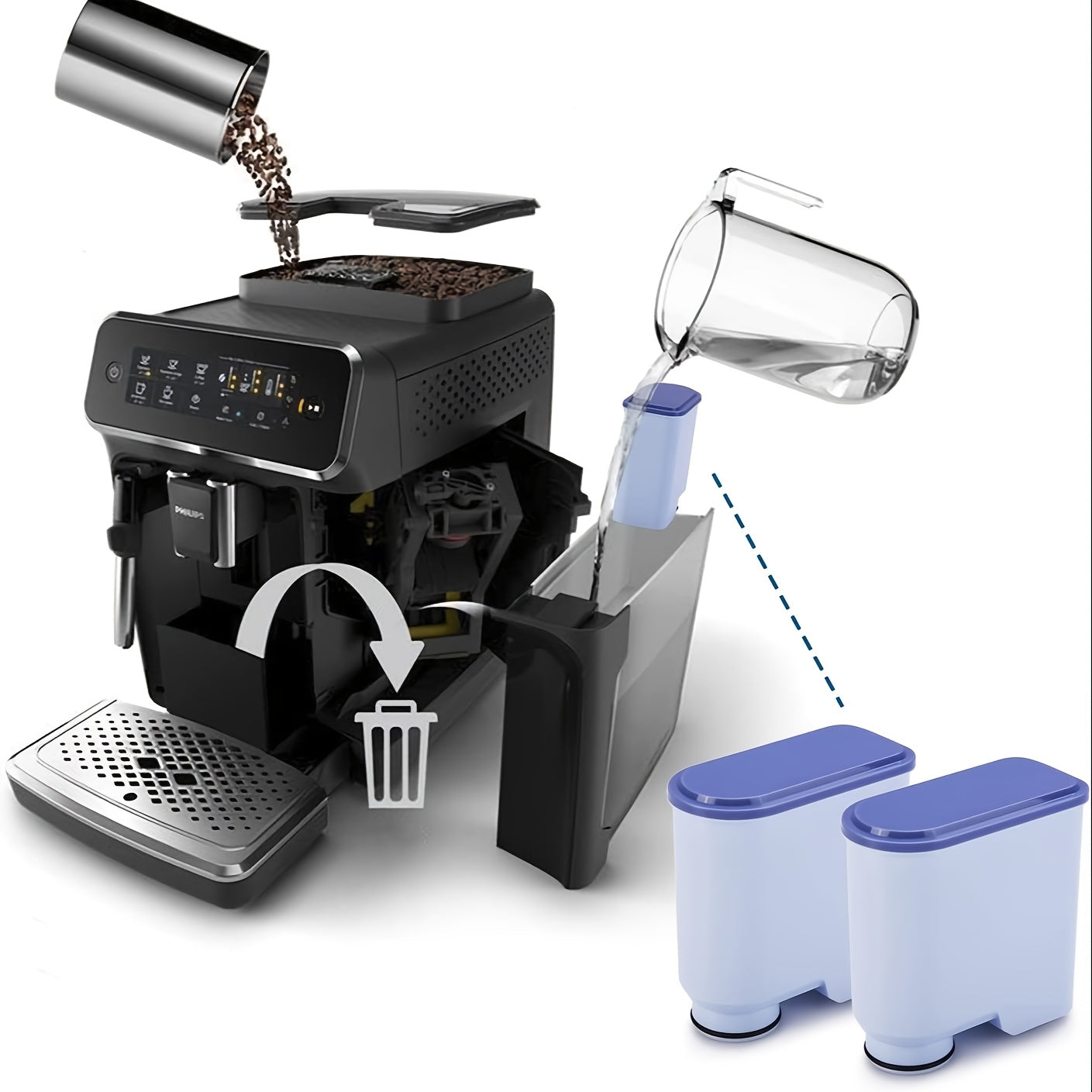 Water Filter 1/2/3/4 Pack for Fully Automatic Coffee Machines Lime Scale Removal