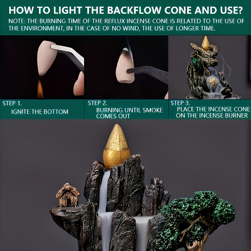 60 ta aralash hidli konus bilan suv toshqini orqaga oqadigan tutun yoqgich, uy, ofis va ish uchun. Meditatsiya va dam olish uchun ideal.