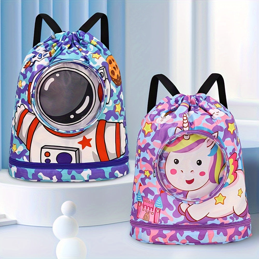 Purple Waterproof Sports and Travel Bag with Dry Wet Separation and Cartoon Design