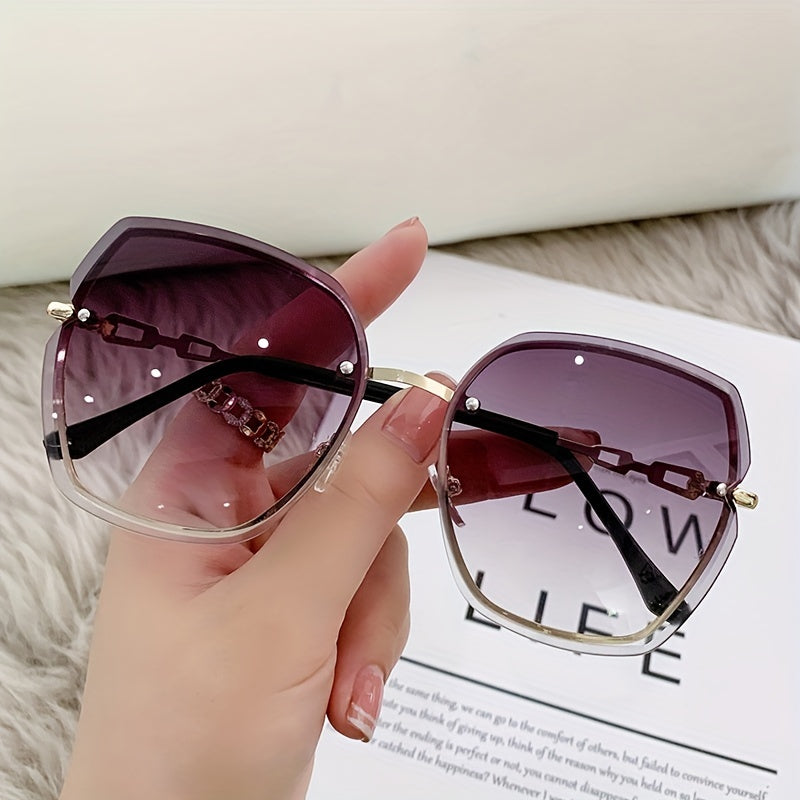 Women's Rimless Rhinestone Decor Gradient Glasses for Summer Beach Party