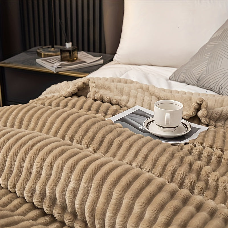 Plush Checkered Rabbit Fur Effect Blanket for Cold Nights and Cozy Snuggling