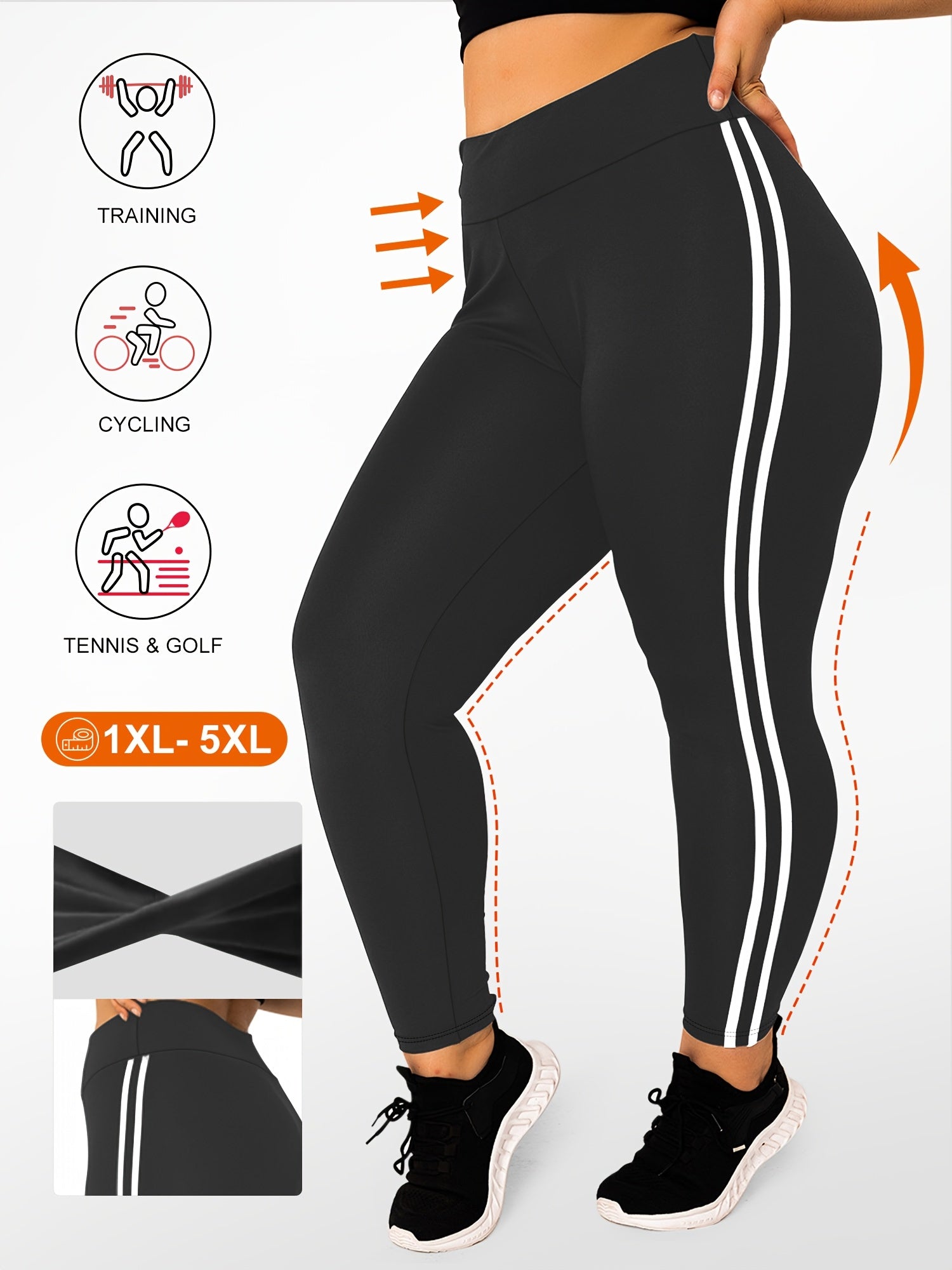 Plus Size High-Waisted Side Stripe Leggings for Spring and Summer