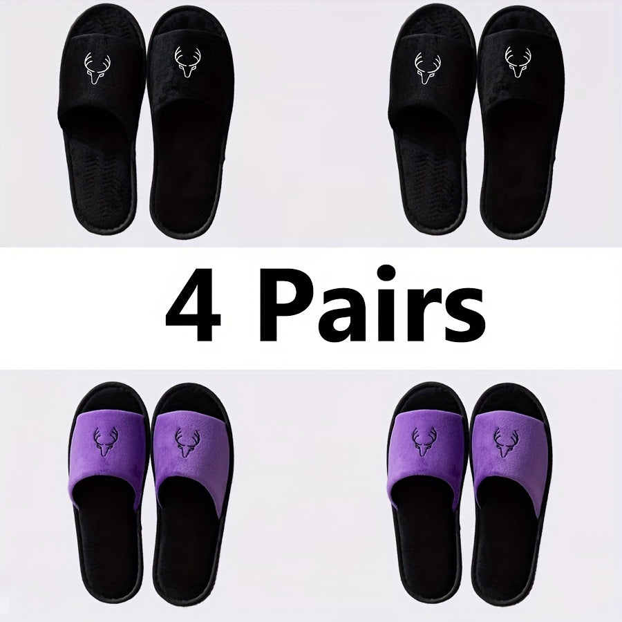 Women's Black Flannel Open-Toe Slippers for Hotel Travel and Home