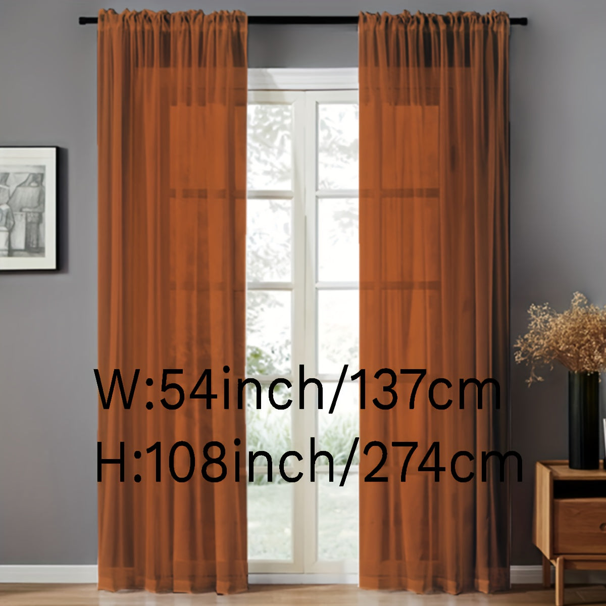 Pair of Sheer Voile Curtains with Rod Pocket for Kitchen Bedroom Living Room