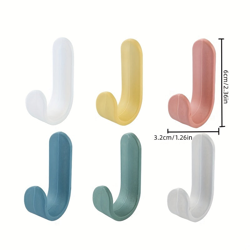 6 Mini Wall Mounted Hooks in 6 Colors for Hanging Items