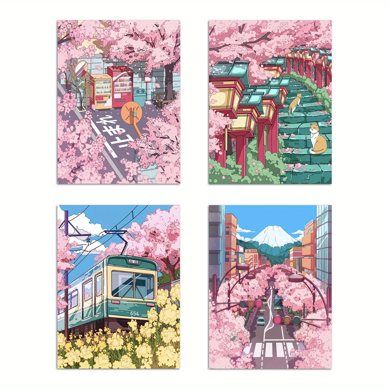 Japanese Sakura Anime Wall Art Set for Preppy Room Decor Canvas Posters