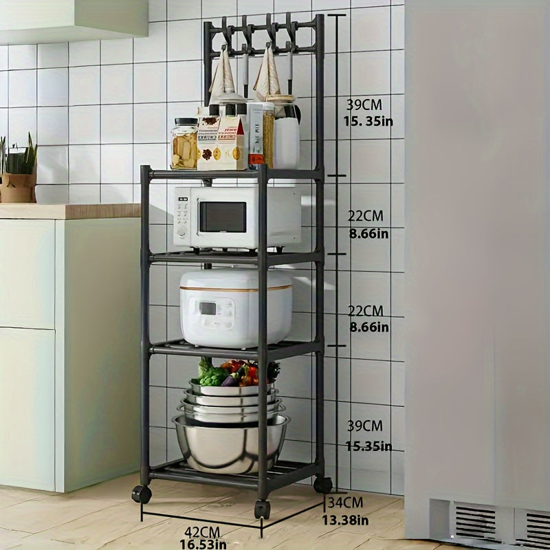 Estantería de almacenamiento de metal con ruedas y ganchos, organizador de múltiples niveles para cocina, baño y sala de estar