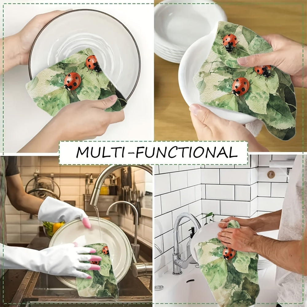 Juego de 2 toallas de cocina con mariquitas en acuarela, ultra suaves, absorbentes, 16x24 pulgadas