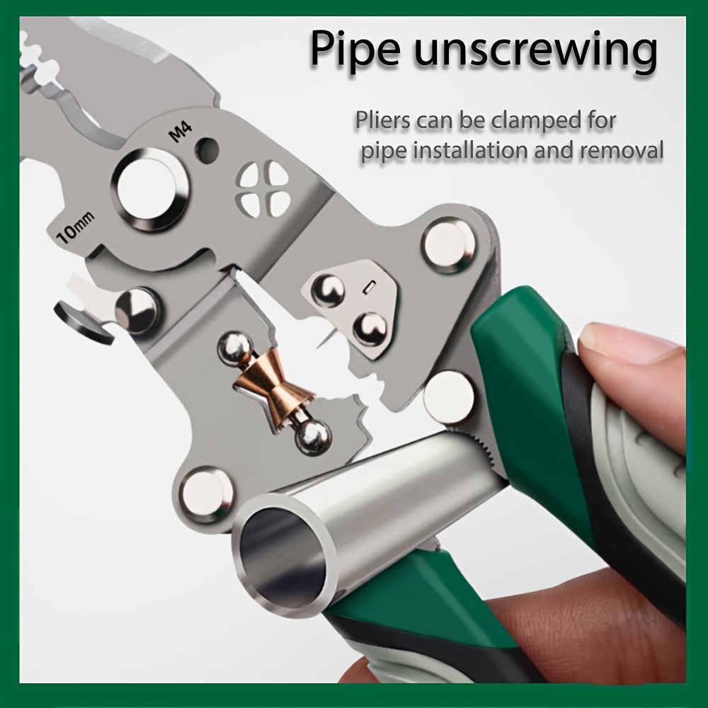 Multi-Tool Pliers for Electricians with Wire Strippers Cutters and Crimper Green Gray Handles