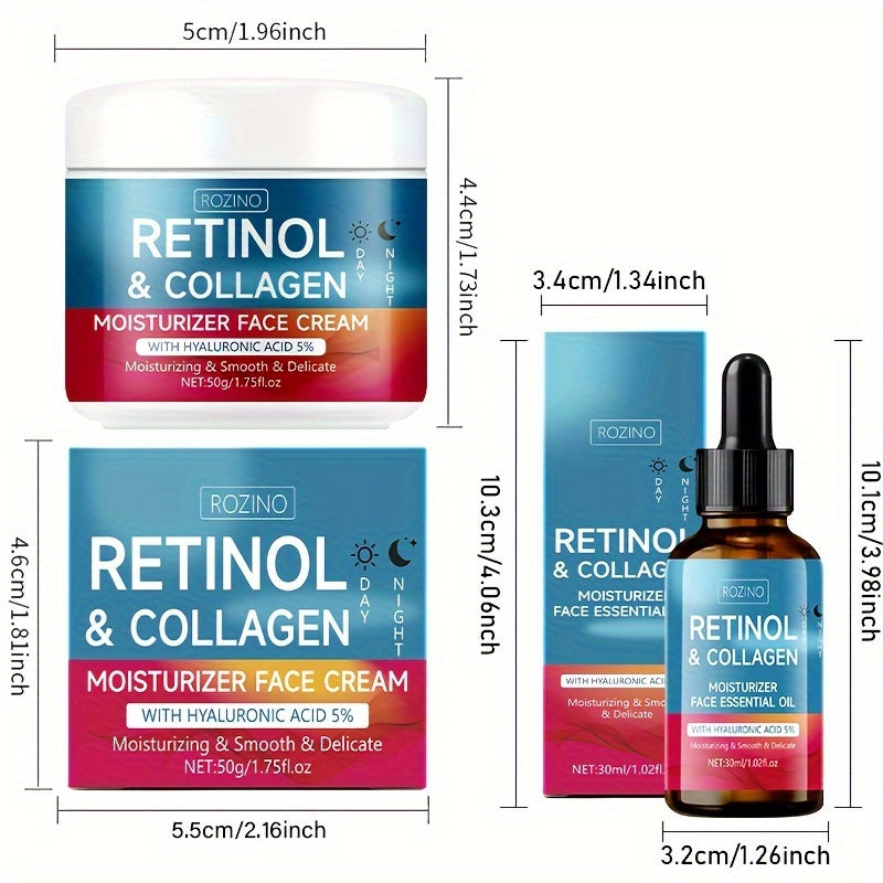 2 dona Yuz Kremi + Retinol, Kollagen va Vitamin C bilan Yuzga Zaruriy Yog' chuqur namlantirish, gippoallergen va barcha teri turlari uchun mos.