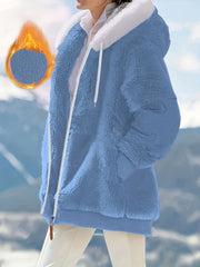 Women's Plus Size Fuzzy Hooded Coat with Pockets Fall Winter Polyester