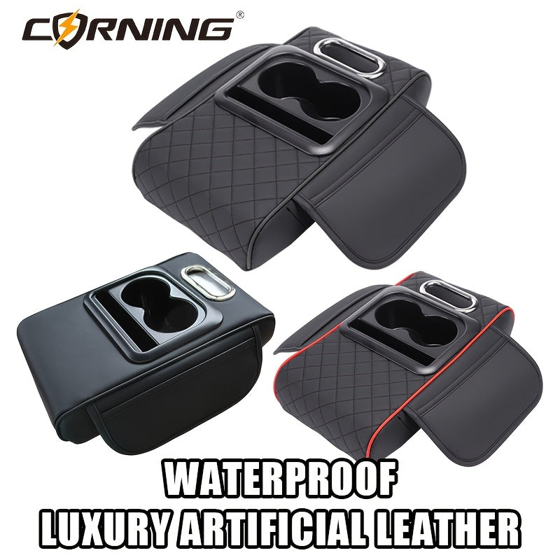 Автомобильный подлокотник с двумя держателями для чашек, многофункциональный органайзер для хранения, черный