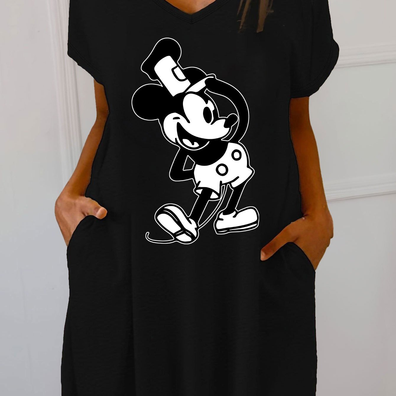 Women's Plus Size Lounge Dress Cartoon Print V-Neck Nightdress