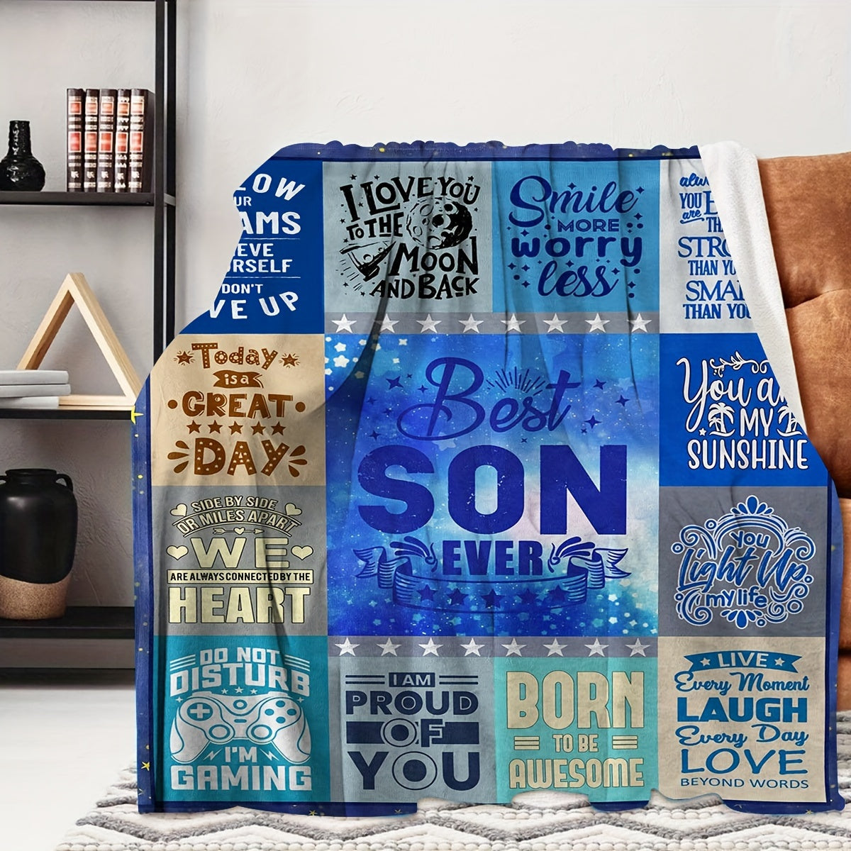 Flannel Throw Blanket Letter Print for Travel Camping Home Decor Easy to Clean