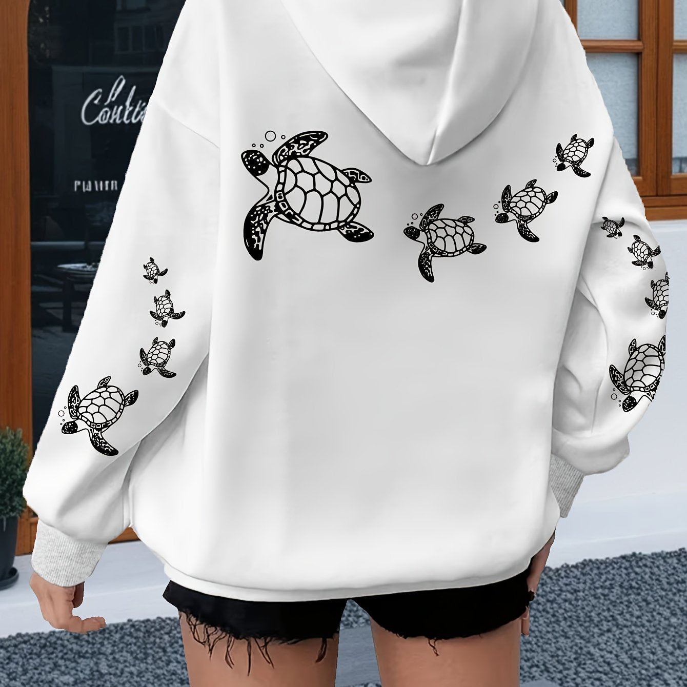 Толстовка оверсайз для женщин больших размеров с принтом морской черепахи, розовая и белая