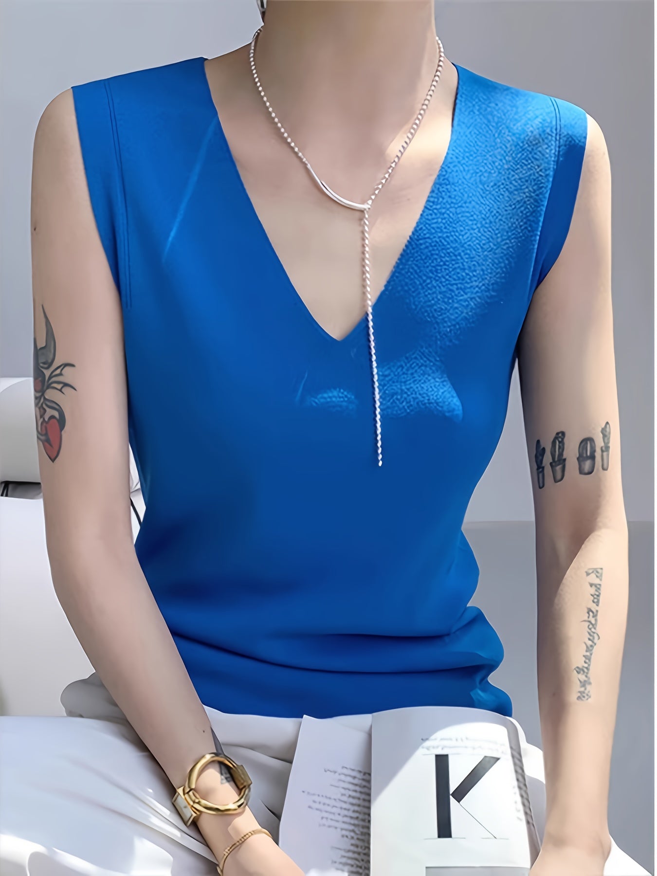 Plus Size Blue Ice Silky Fiber Fabric Camisole Vest for Women Summer Sleeveless Top