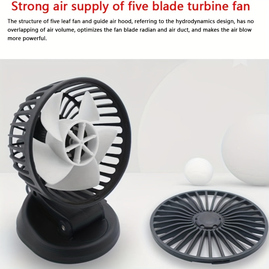 Portable Car Folding Fan with 5V USB Power Low Noise Adjustable Head Multi-Angle Rotation for RVs Trucks and Home