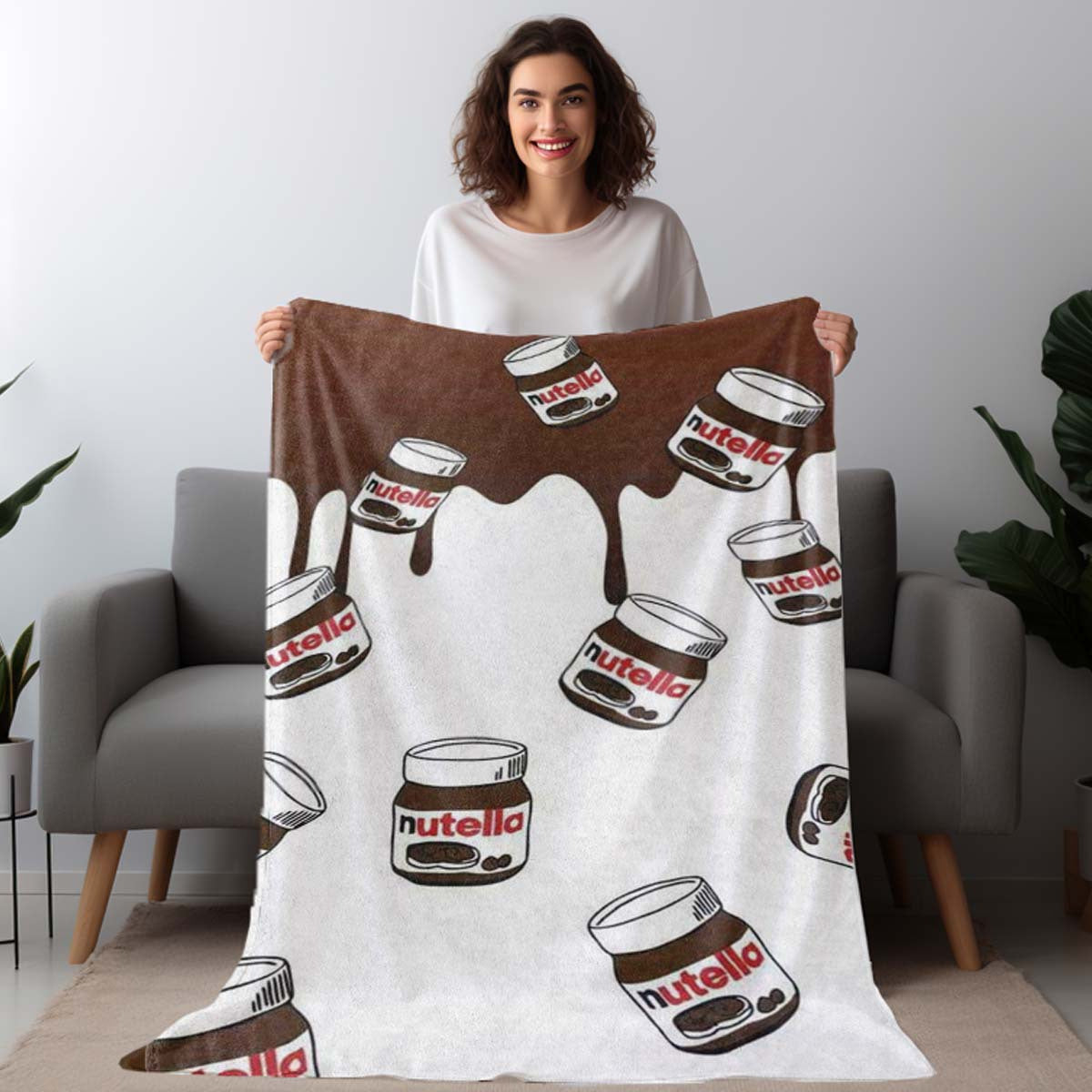 Nutella Pattern Fleece Throw Blanket Digital Print Soft Cozy Sofa Bed Travel