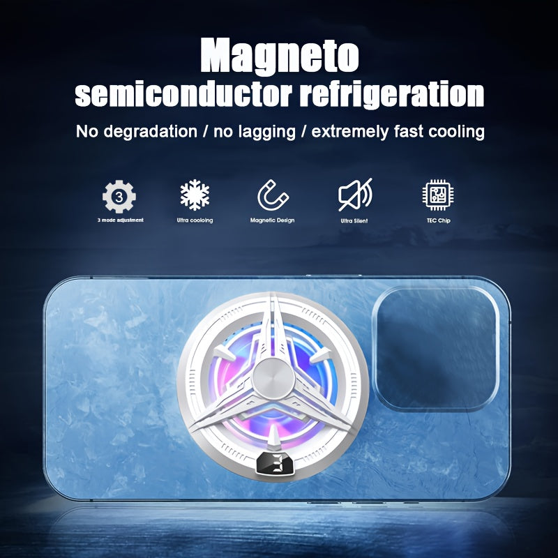 Портативный магнитный охладитель с цифровым дисплеем, тихий вентилятор для мобильных игр и прямых трансляций, питается от USB, совместим со всеми телефонами и ноутбуками, пластиковая конструкция.