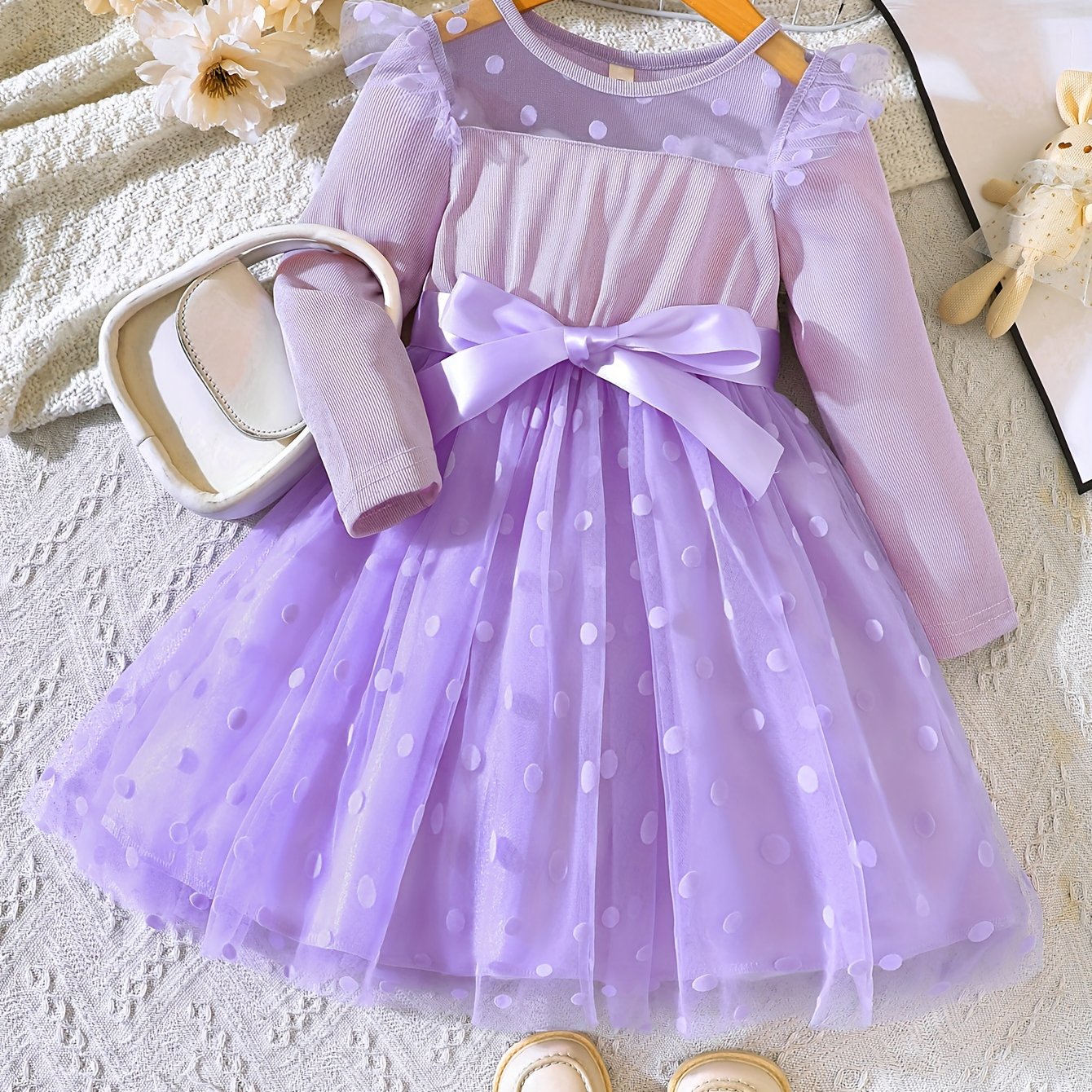 Girls Toddler Polka Dot Tutu Dress with Contrast Mesh for Parties and Vacations