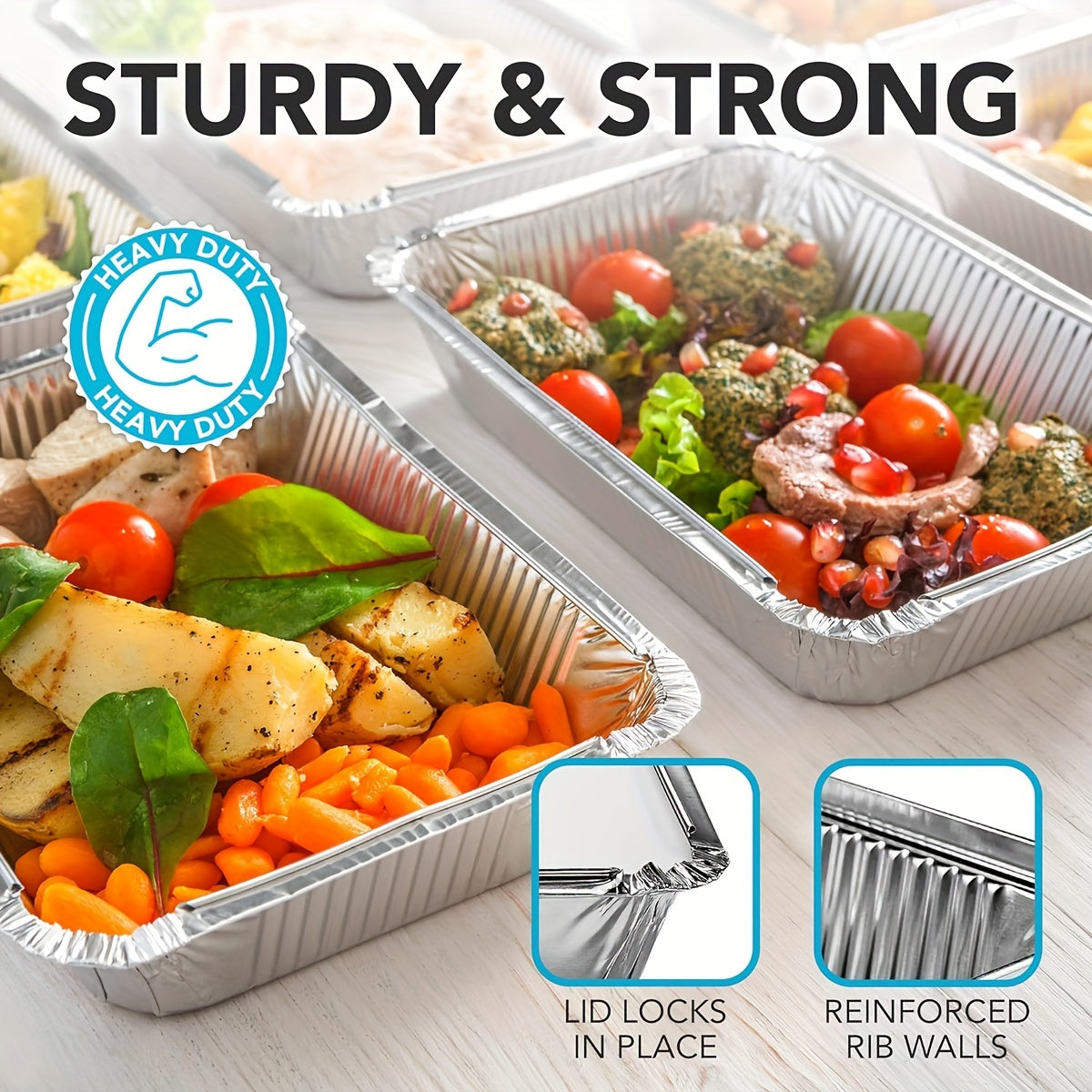 Pack of 10 Aluminum Food Storage Containers with Lids Medium Sized for Meal Prep