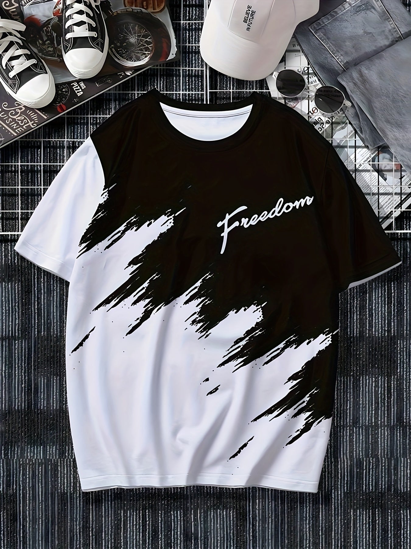 Мужская повседневная футболка с круглым вырезом и геометрическим принтом из мягкой полиэстеровой ткани