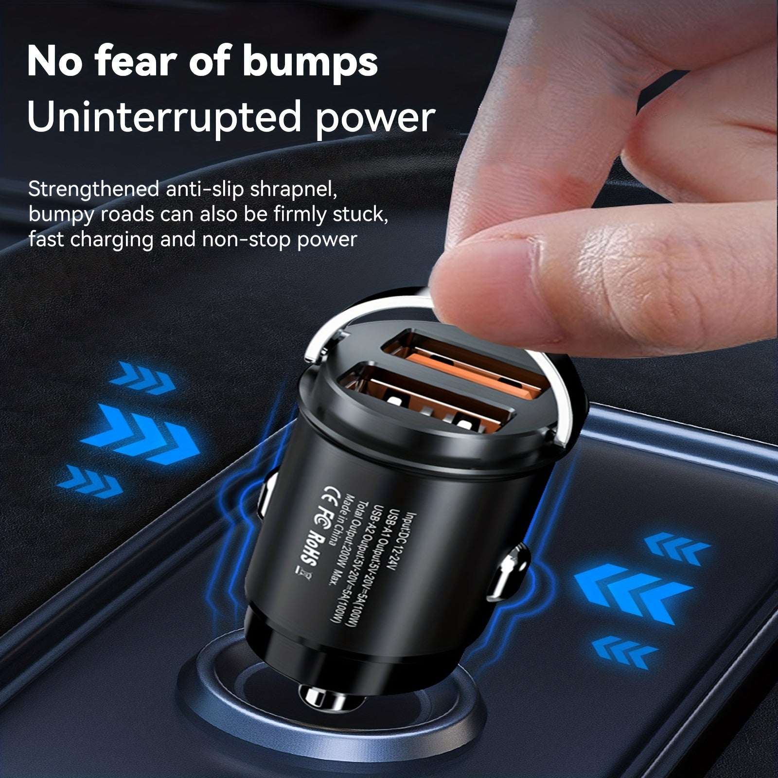 Car Fast Charger Dual USB Metal Car Charger Quick Charging