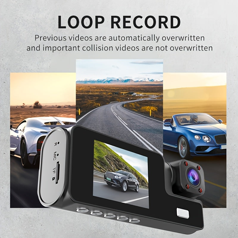 Cámara de tablero para coche de 3 canales FHD 1080P con visión nocturna, grabación en bucle, sensor G, ángulo ultra amplio
