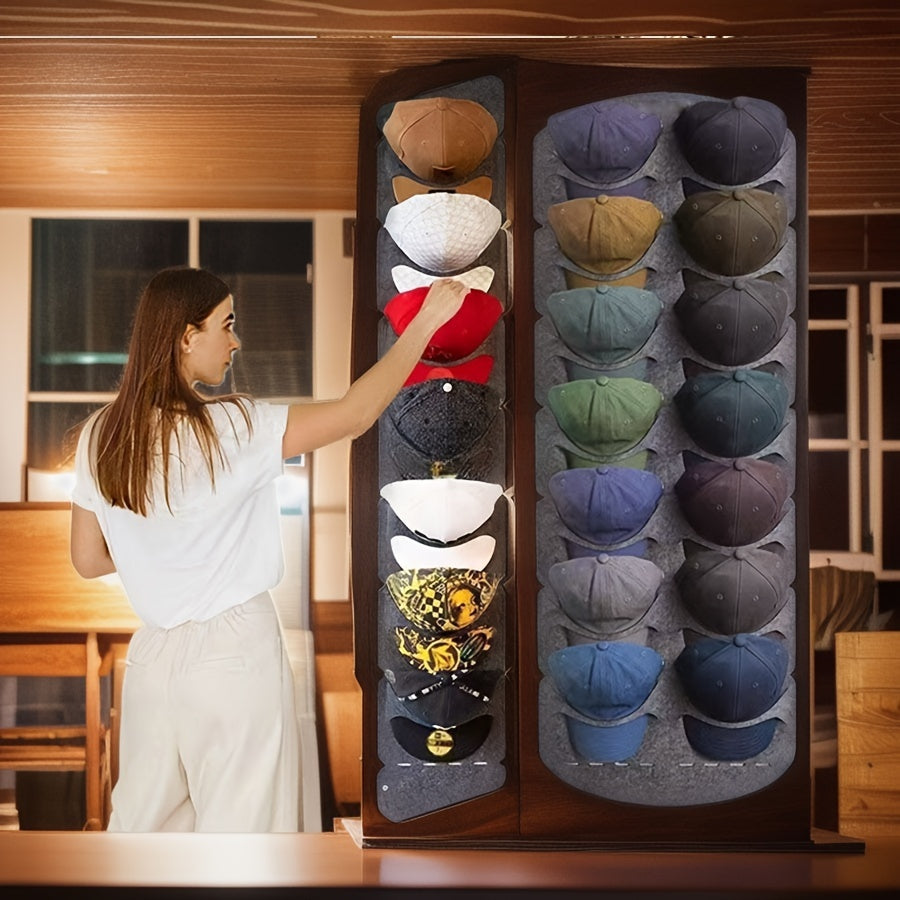 Wall-Mounted Cap Organizer with Seven Shelves, Portable Linen Hat Storage