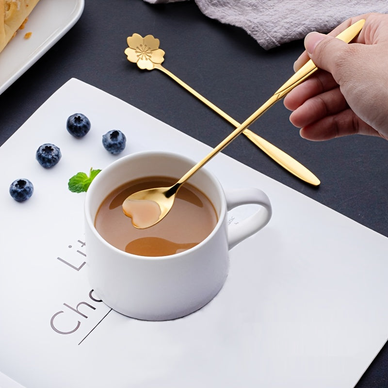 Stainless Steel Cherry Blossom Coffee and Dessert Spoons Set