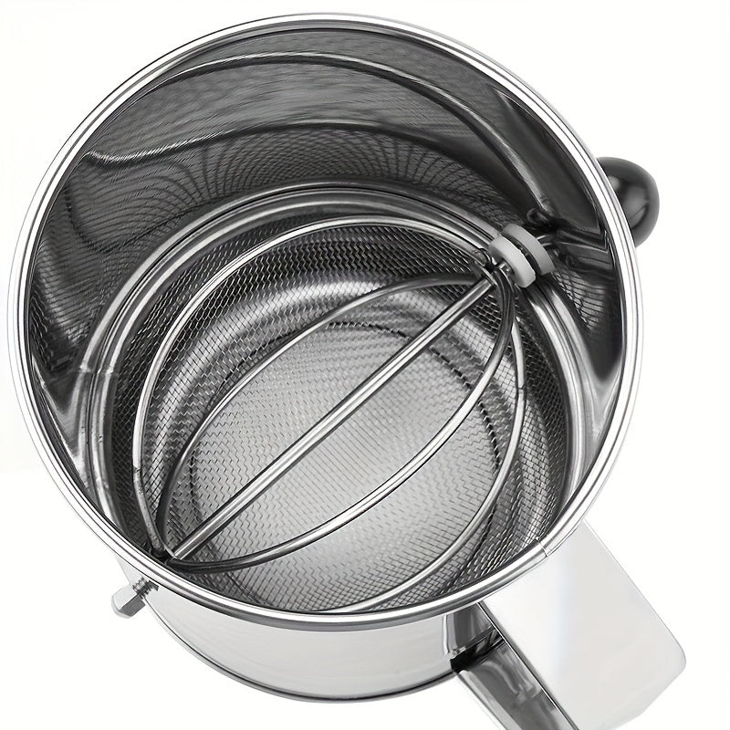 Stainless Steel Hand-Crank Flour Sifter 8-Cup Capacity Baking Cooking