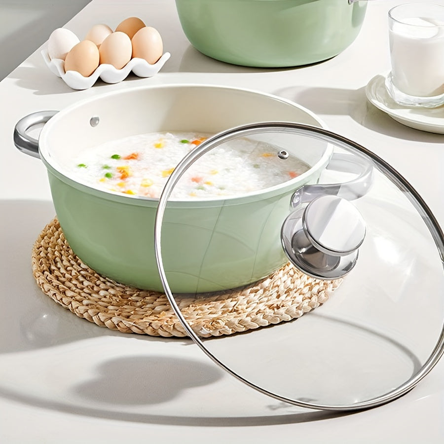 Cast Iron Skillet with Lid and Handles, Avocado Green Soup Pot, Dual-Sided, Gas and Induction Compatible