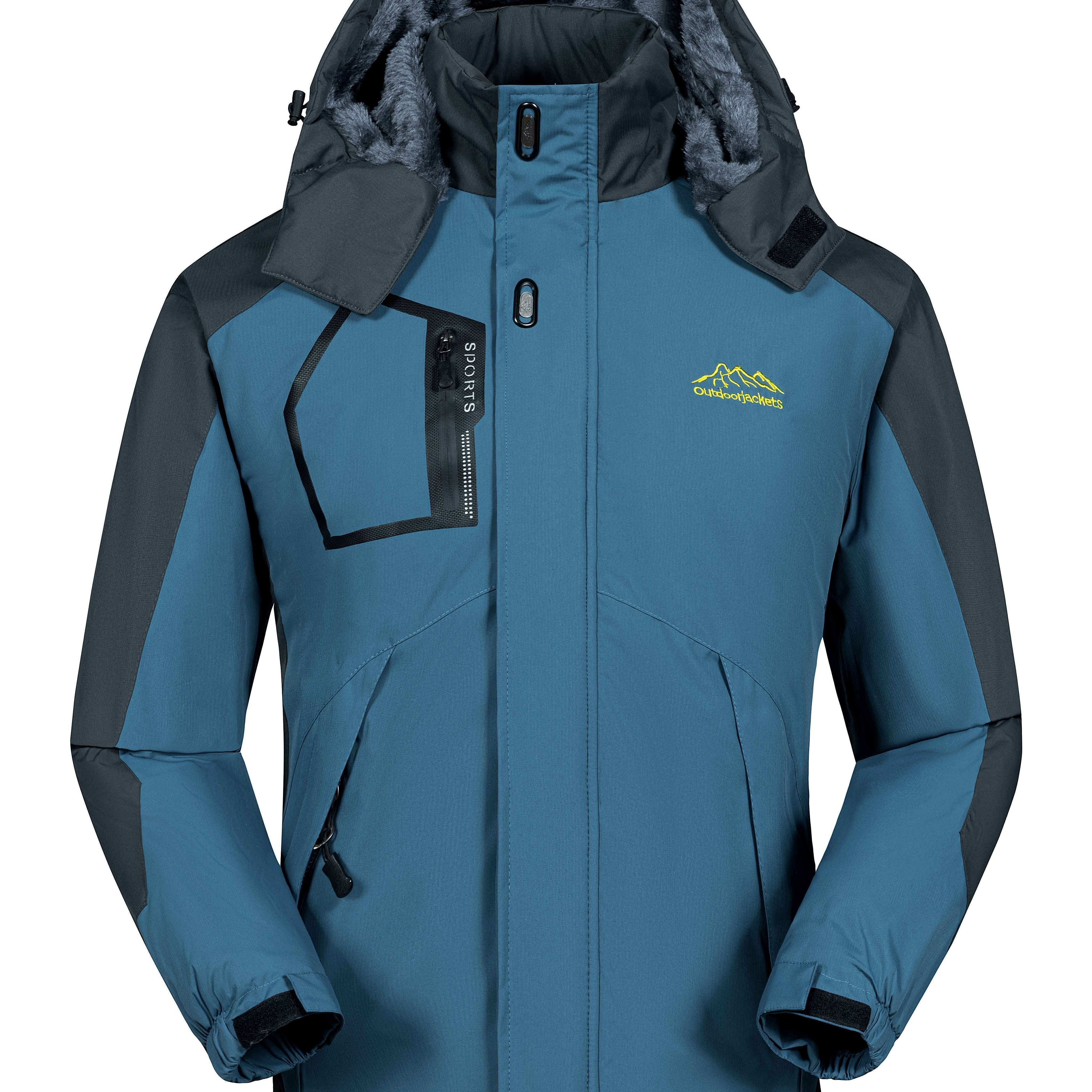 Erkaklar uchun izolyatsiyalangan qishki shamol o'tkazmaydigan kurtka - Fleece bilan qoplangan, suv o'tkazmaydigan va shamol o'tkazmaydigan, kapüşonli, zipli cho'ntaklar bilan, qora va kulrang, sovuq ob-havo uchun tasodifiy uslub.