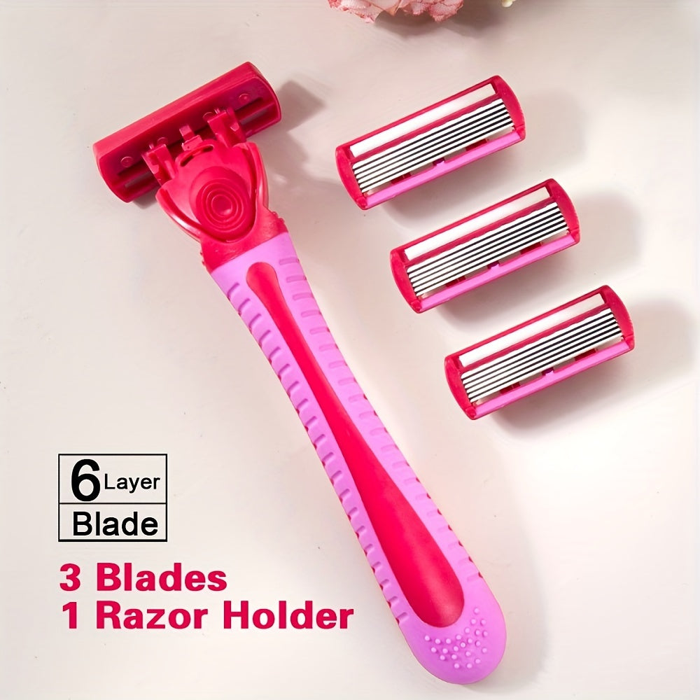 Razor manual para mujer con 3 cabezales de cuchilla acero inoxidable hipoalergénico cabeza de seguridad lavable