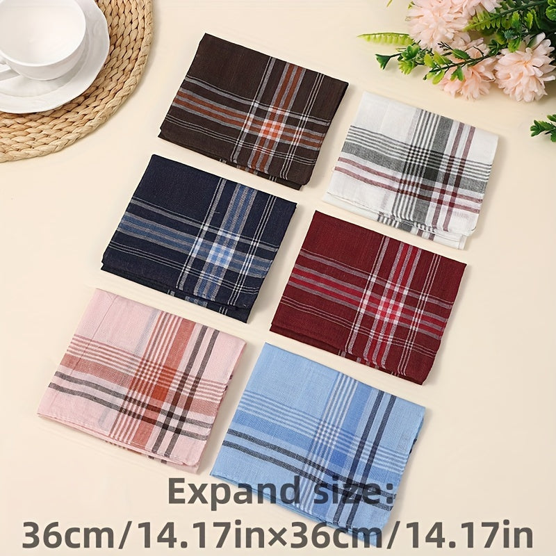 Six Elegant Plaid Cotton Blend Handkerchiefs for Men and Women Christmas Gift