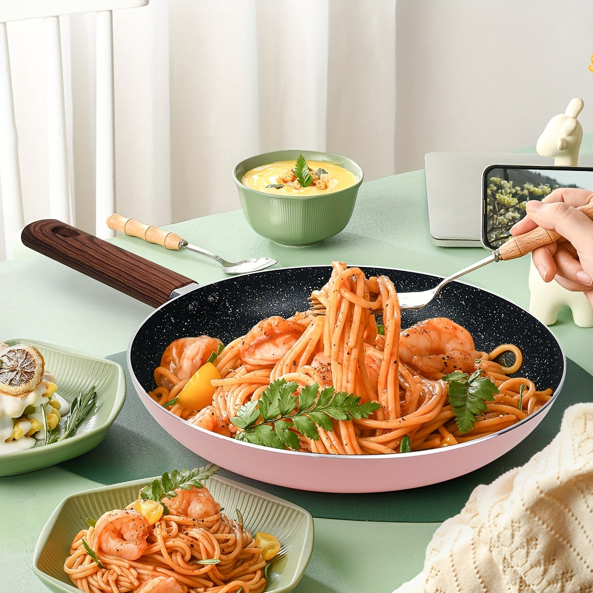 Pink and Blue Non-Stick Frying Pan for Eggs, Gas Stove Compatible