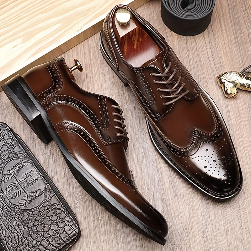 Zapatos oxford de cuero con ala de murciélago para hombre, suela antideslizante, casual y formal